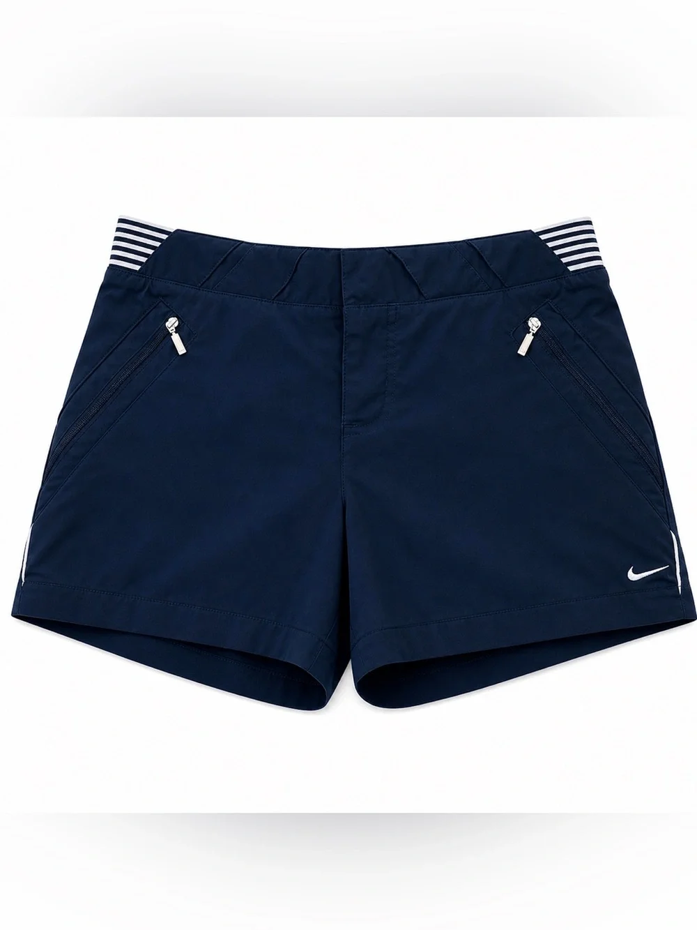 Vintage Nike Navy Blue Shorts Size XS - Striped Waistband & Zippered Pockets